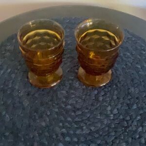 Lot of 2 Vintage Indiana Glass Amber Whitehall Cubist Footed Glasses